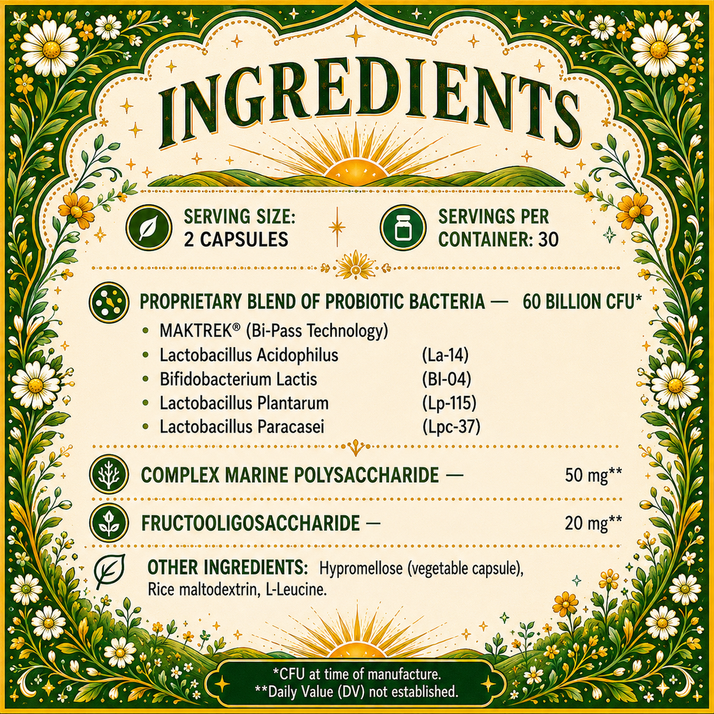 Sovvi Gut Harmony Probiotic supplement facts panel