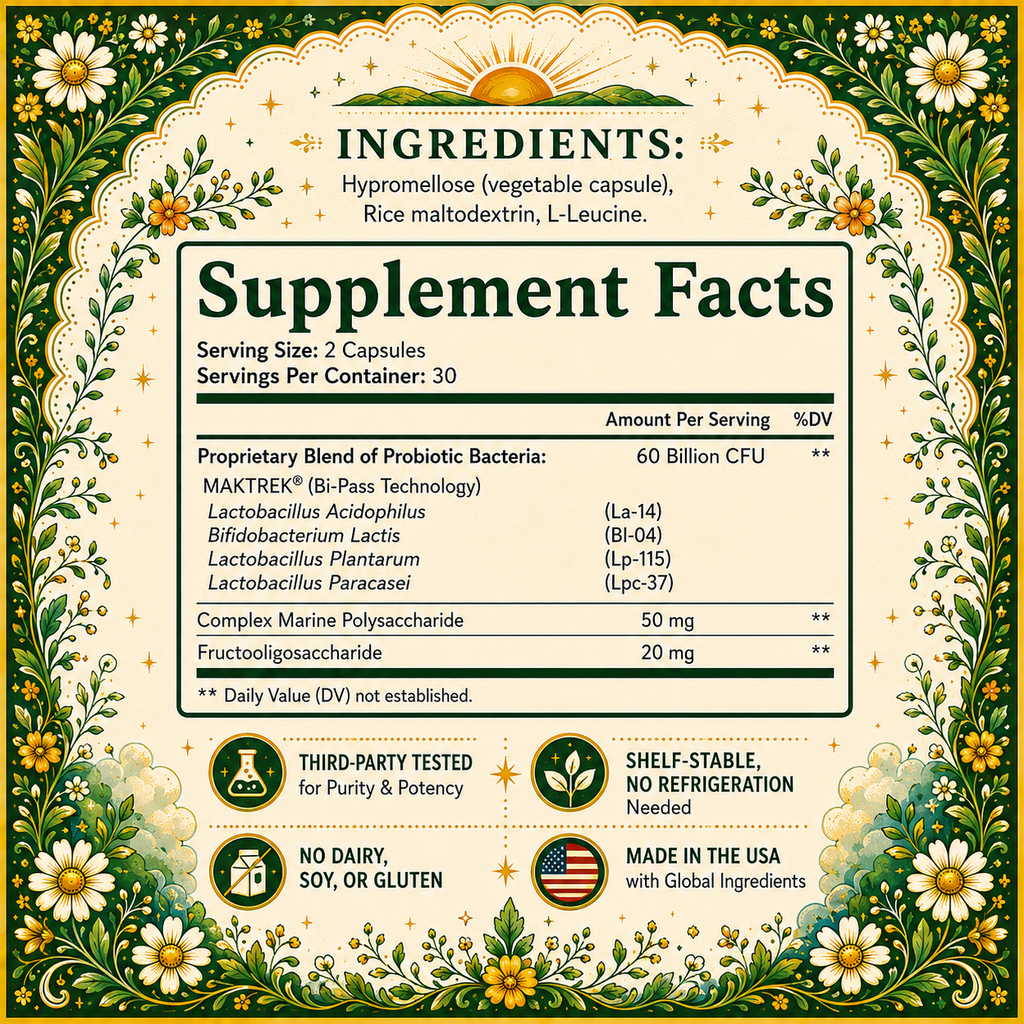 Sovvi Gut Harmony Probiotic ingredients label close up
