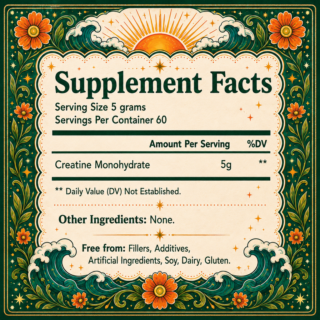Sovvi Creatine Monohydrate ingredients label close up